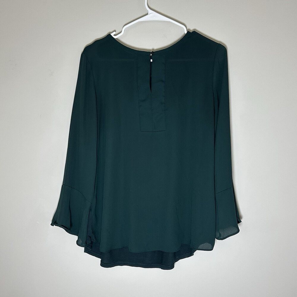 Loft Women Business Casual Blouse Forest Sheer Green Romantic Hi-Low Feminine  M